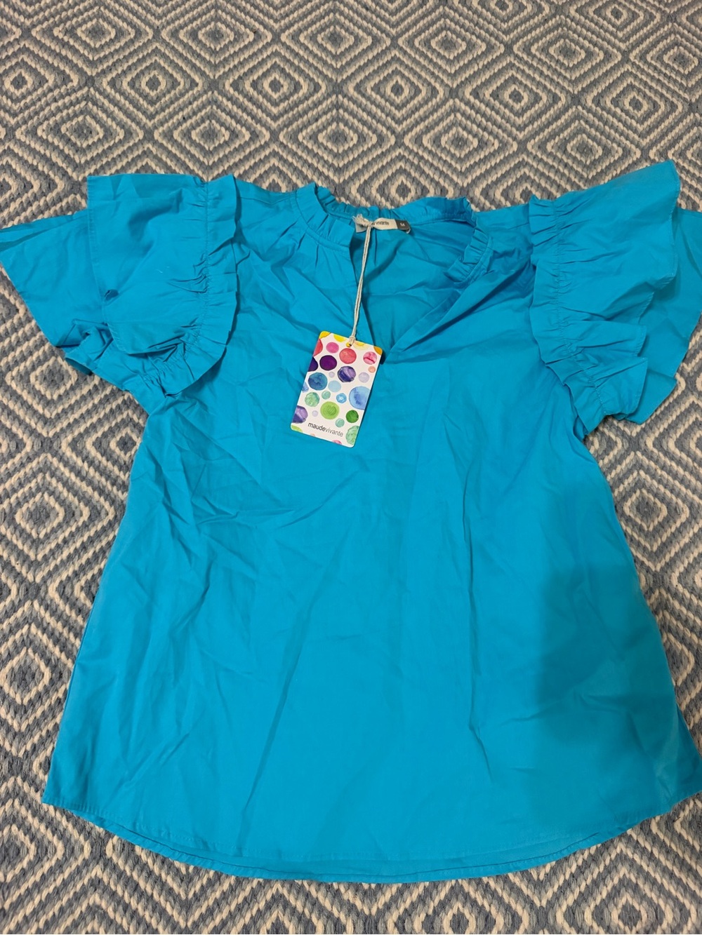 Maude Vivante (boutique brand) Women's Ruffled Sleeve Blouse in Turquoise